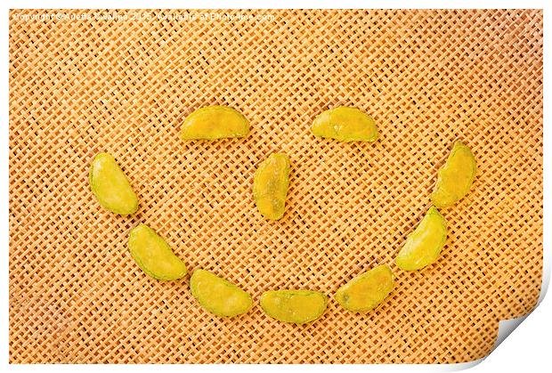 smiling face of Wasabi rice crackers Print by Arletta Cwalina