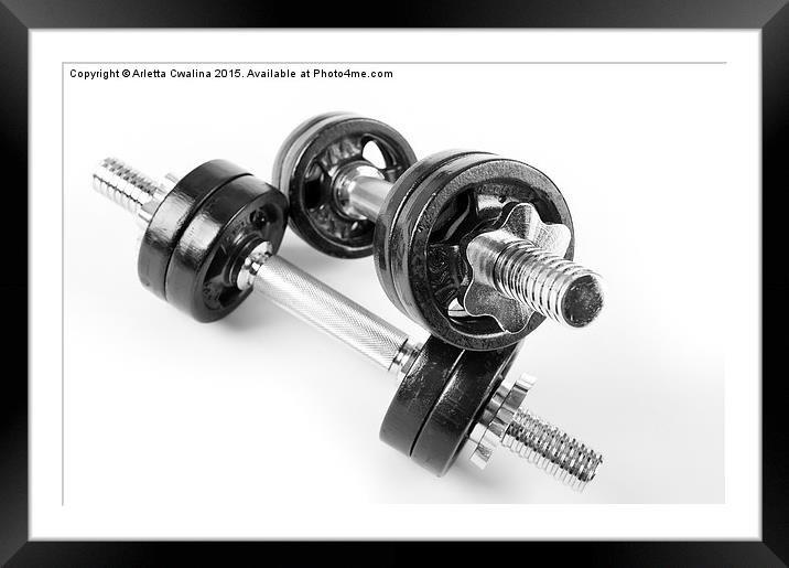 Chrome bolt on hand barbells weights Framed Mounted Print by Arletta Cwalina