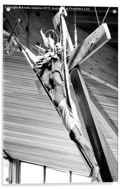 Crossed Jesus figure sculpture Acrylic by Arletta Cwalina