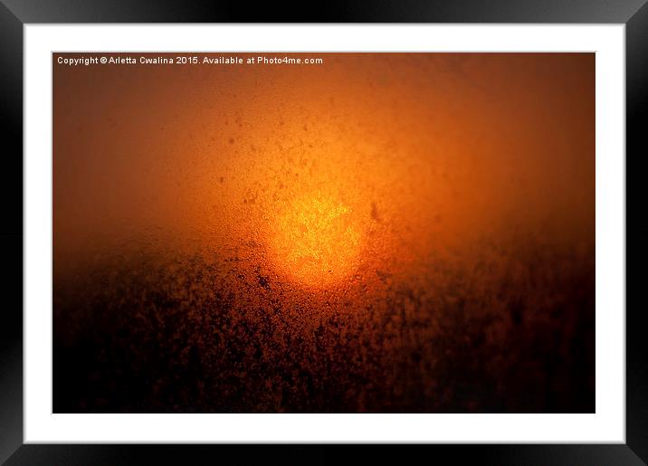 Wet window sunset glow Framed Mounted Print by Arletta Cwalina
