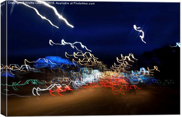 Cars driving motion night lights Canvas Print by Arletta Cwalina