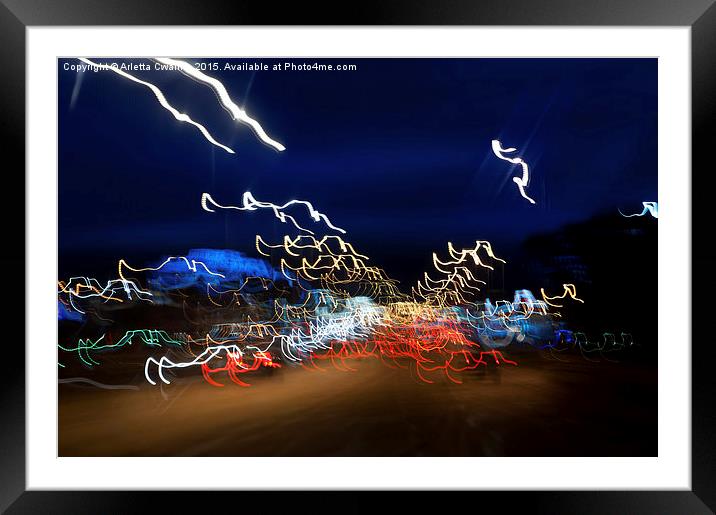 Cars driving motion night lights Framed Mounted Print by Arletta Cwalina