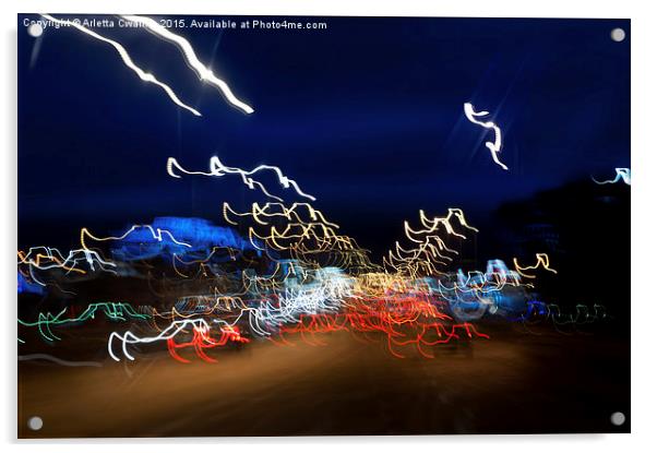 Cars driving motion night lights Acrylic by Arletta Cwalina