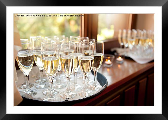 Wedding banquet champagne glasses Framed Mounted Print by Arletta Cwalina