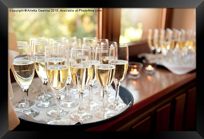Wedding banquet champagne glasses Framed Print by Arletta Cwalina