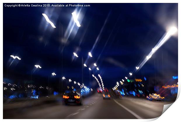 Cars motion street night lights Print by Arletta Cwalina
