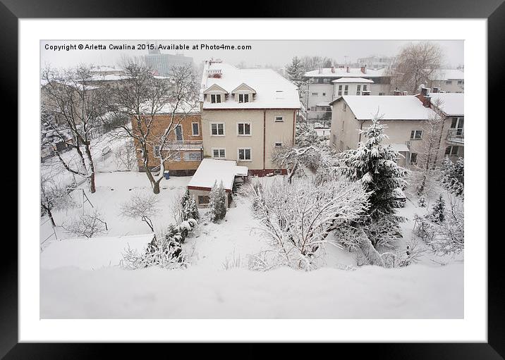 Backyard house winter view Framed Mounted Print by Arletta Cwalina