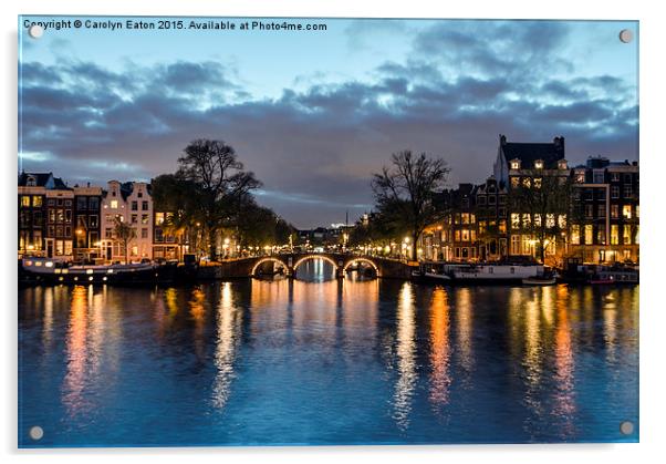  Amsterdam at Night Acrylic by Carolyn Eaton