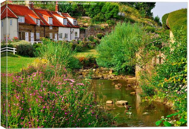  Sandsend Village Cottages and Stream Canvas Print by Martyn Arnold