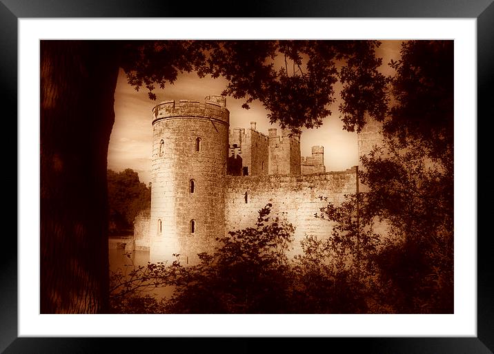  A view of Bodiam Castle through the trees Framed Mounted Print by pristine_ images