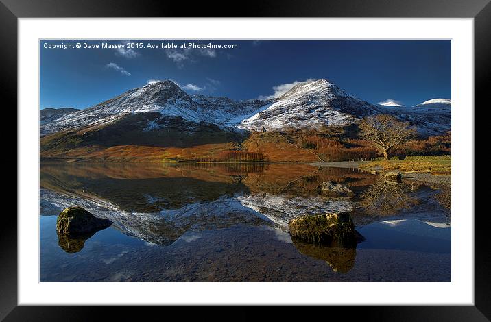 Twin Peaks Reflected at Buttermere Framed Mounted Print by Dave Massey