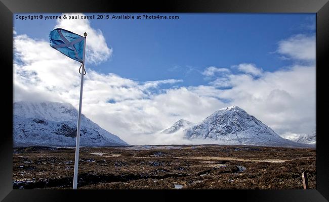  Glencoe & the Scottish flag Framed Print by yvonne & paul carroll
