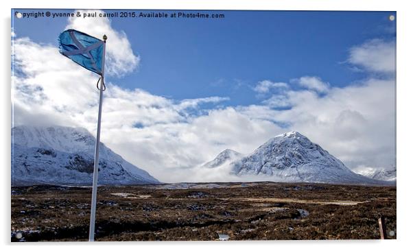  Glencoe & the Scottish flag Acrylic by yvonne & paul carroll