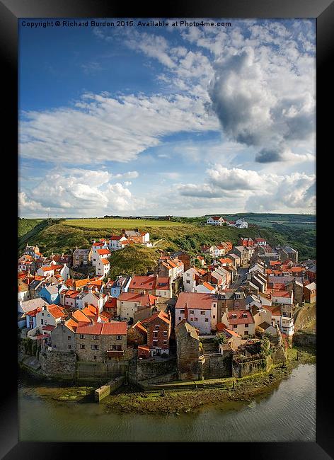 Late afternoon light on the village of Staithes Framed Print by Richard Burdon