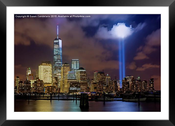 WTC Tribute In Lights NYC Framed Mounted Print by Susan Candelario