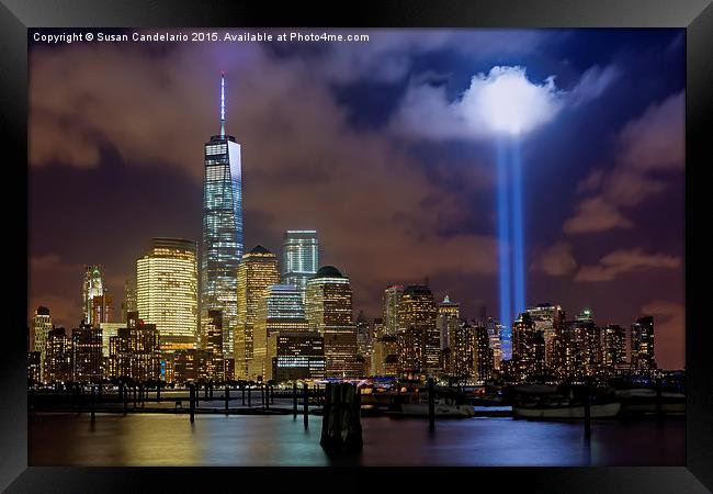 WTC Tribute In Lights NYC Framed Print by Susan Candelario