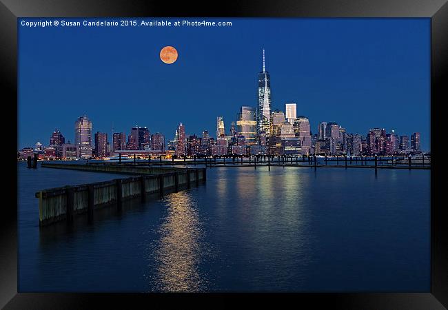 World Trade Center Super Moon Framed Print by Susan Candelario