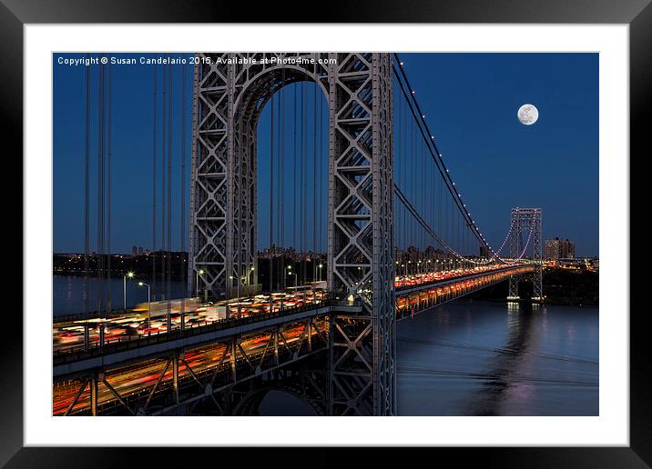 George Washington Bridge Moon Rise Framed Mounted Print by Susan Candelario