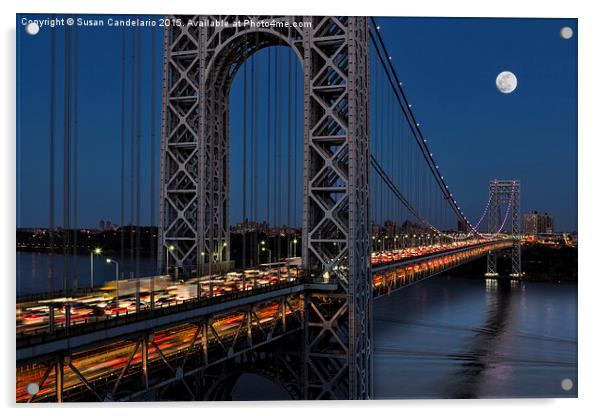 George Washington Bridge Moon Rise Acrylic by Susan Candelario