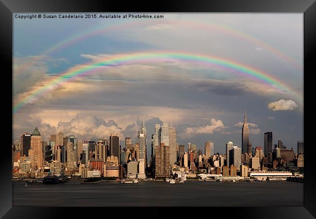 Double Rainbow Over NYC Framed Print by Susan Candelario