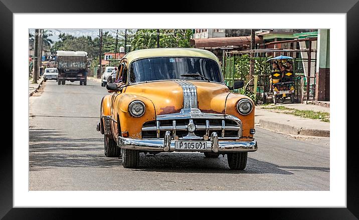  Very old yellow American car in Cuba Framed Mounted Print by Philip Pound