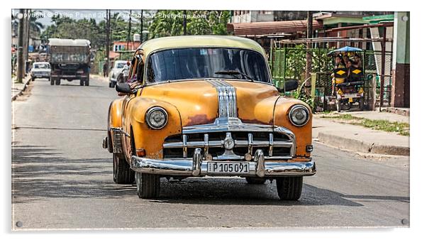  Very old yellow American car in Cuba Acrylic by Philip Pound