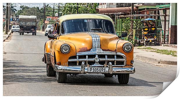  Very old yellow American car in Cuba Print by Philip Pound