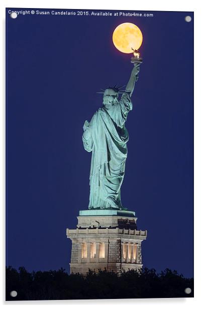 Supermoon Illuminates New York City Acrylic by Susan Candelario