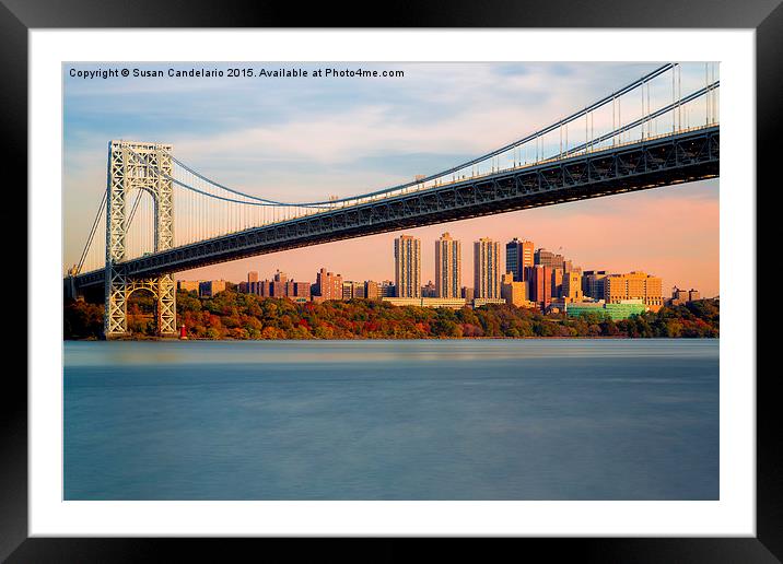 George Washington Bridge In Autumn Framed Mounted Print by Susan Candelario