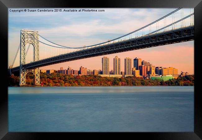 George Washington Bridge In Autumn Framed Print by Susan Candelario