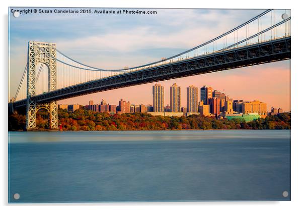 George Washington Bridge In Autumn Acrylic by Susan Candelario