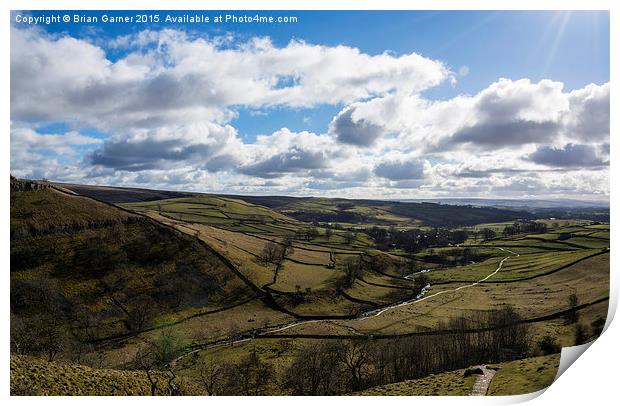  View over the dale to Malham from Malham Cove Print by Brian Garner