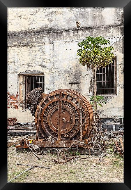 Historic rusty machinery at a rail yard in central Framed Print by Philip Pound