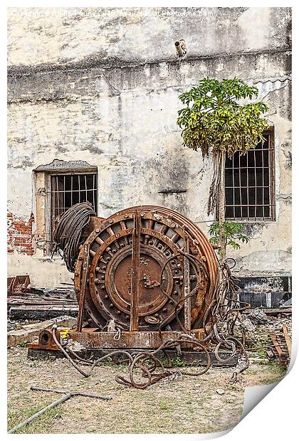 Historic rusty machinery at a rail yard in central Print by Philip Pound