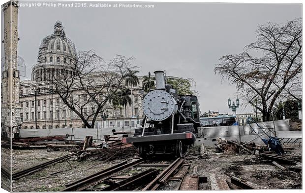 Old American steam train in Old Havana in Cuba  Canvas Print by Philip Pound
