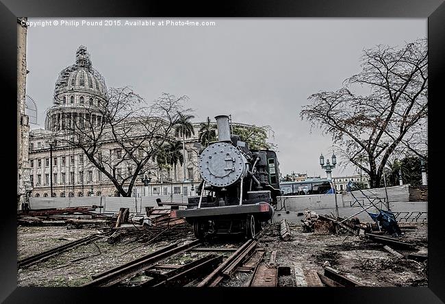 Old American steam train in Old Havana in Cuba  Framed Print by Philip Pound