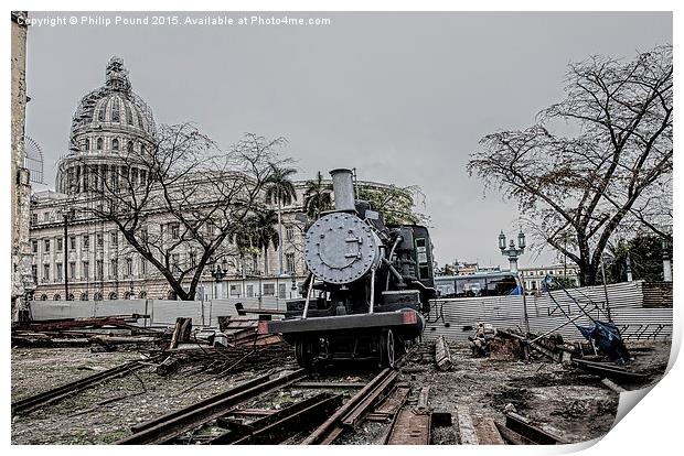 Old American steam train in Old Havana in Cuba  Print by Philip Pound