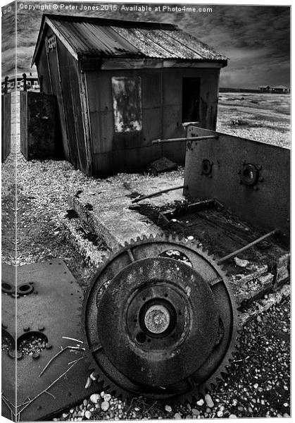  Dungeness Hut & Rust. Canvas Print by Peter Jones