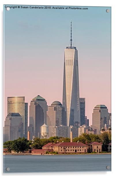 One World Trade Center And Ellis Island Acrylic by Susan Candelario