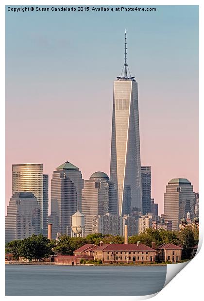 One World Trade Center And Ellis Island Print by Susan Candelario