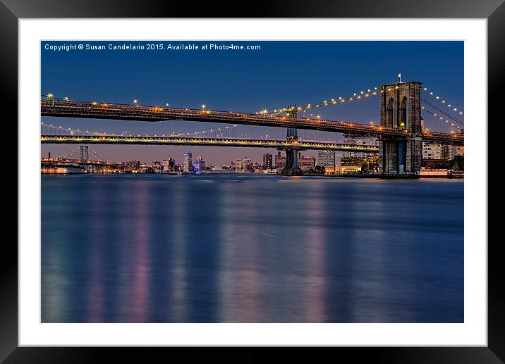 Brooklyn Manhattan and Williamsburg Bridges NYC Framed Mounted Print by Susan Candelario