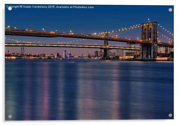 Brooklyn Manhattan and Williamsburg Bridges NYC Acrylic by Susan Candelario