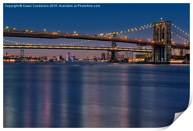 Brooklyn Manhattan and Williamsburg Bridges NYC Print by Susan Candelario