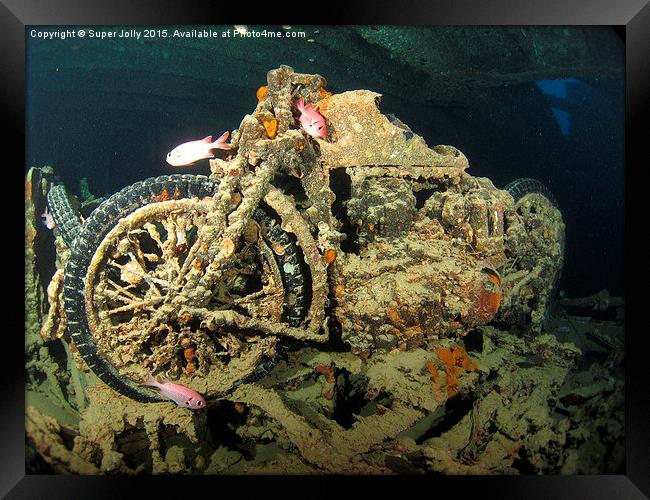 Underwater motor bike cycle Thistlegorm Egypt Framed Print by Super Jolly