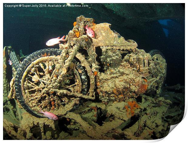 Underwater motor bike cycle Thistlegorm Egypt Print by Super Jolly
