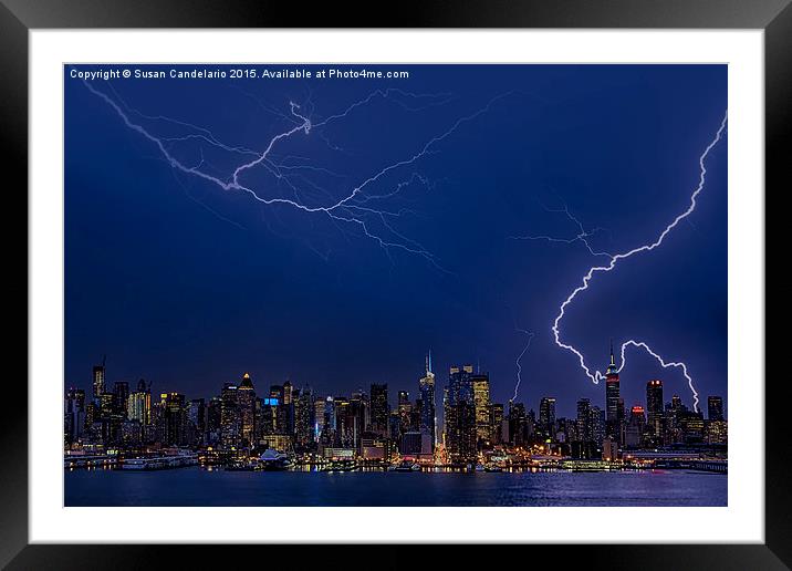 High Voltage in the  New York City Skyline Framed Mounted Print by Susan Candelario