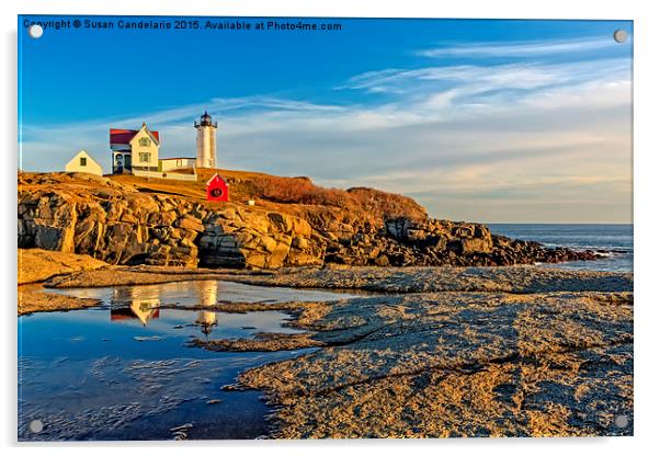 Nubble Lighthouse Reflections Acrylic by Susan Candelario