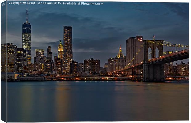 One World Trade Center And The Brooklyn Bridge Canvas Print by Susan Candelario
