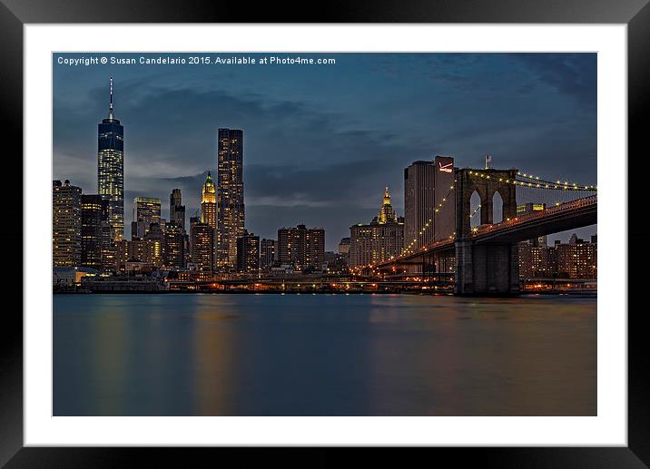 One World Trade Center And The Brooklyn Bridge Framed Mounted Print by Susan Candelario