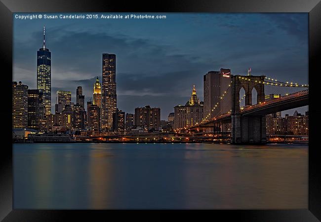 One World Trade Center And The Brooklyn Bridge Framed Print by Susan Candelario